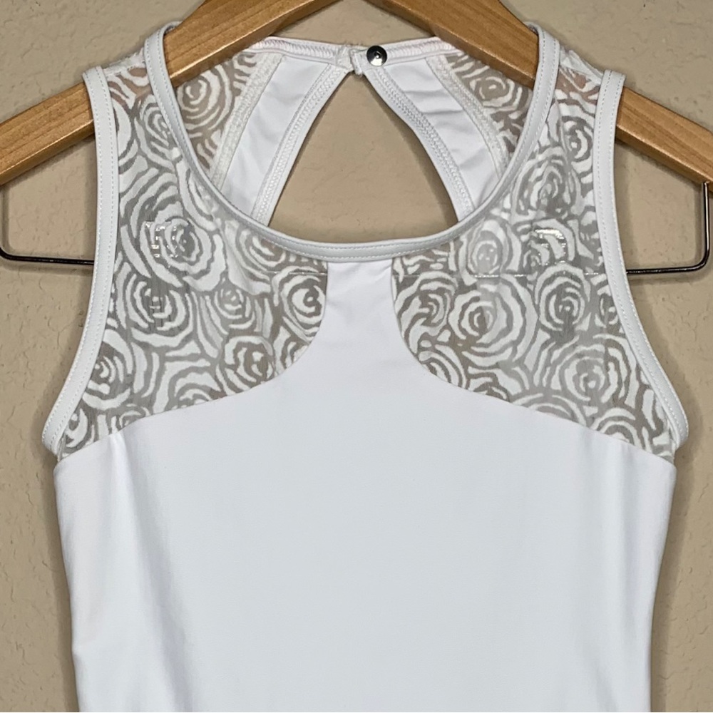 Wear Moi White Noelie Burnout Tulle Insert Keyhole Back Tank Leotard - Picture 3 of 16